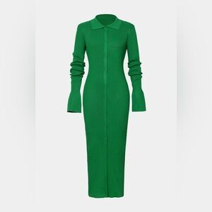 Micas Green Collared Ribbed Knit Dress Size Large